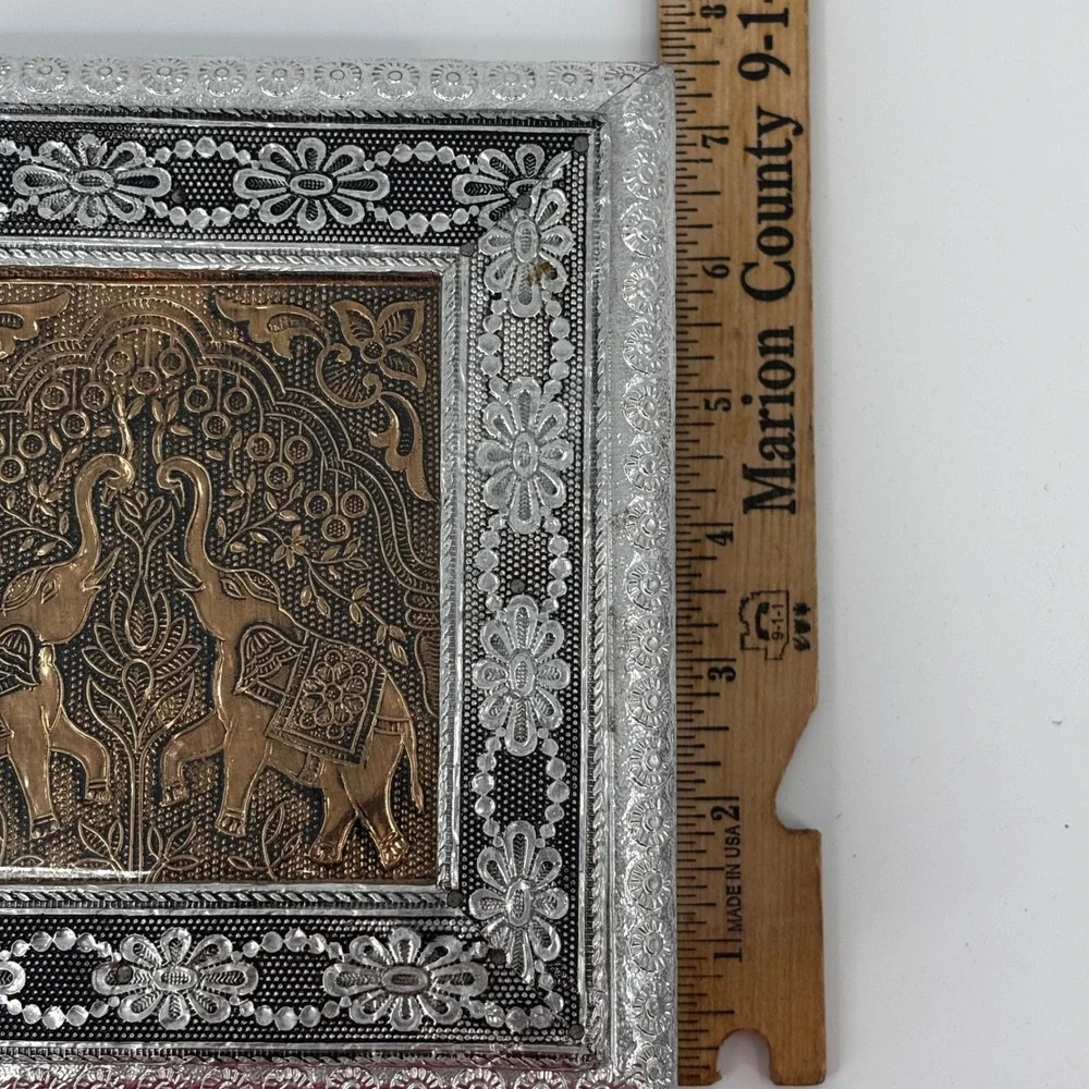 Jewelry Box Boho Silver Copper Elephant Embossed Divided Metal Eclectic Decor